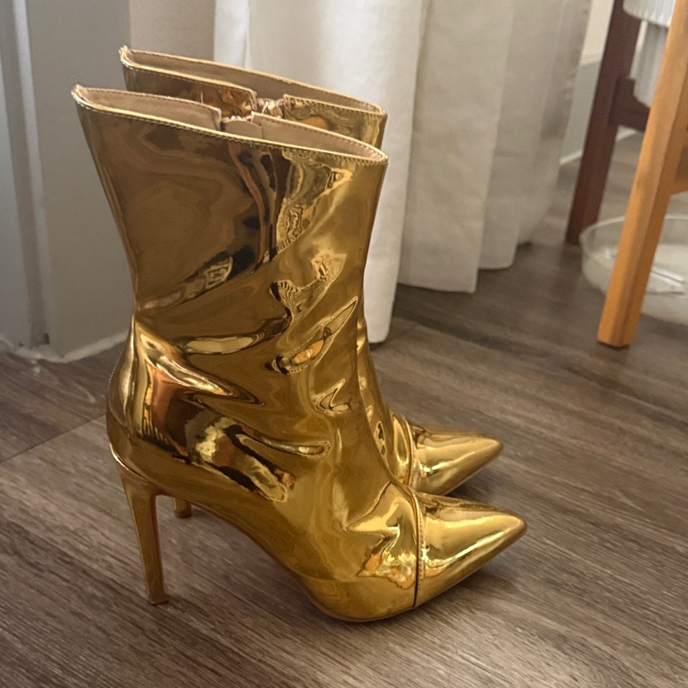 Gold High Heel Ankle Boots